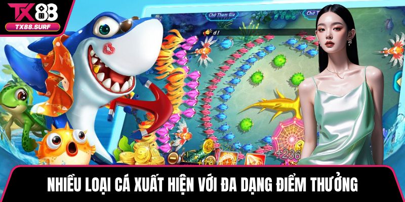 Nhiều loại cá xuất hiện với đa dạng điểm thưởng